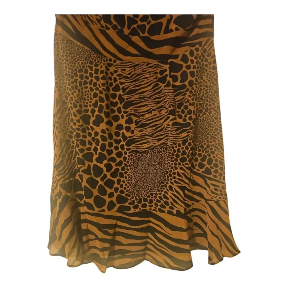 MICHAEL KORS NWT Ruffle Flounce Animal Print Caramel Tie Neck Dress‎ - Small